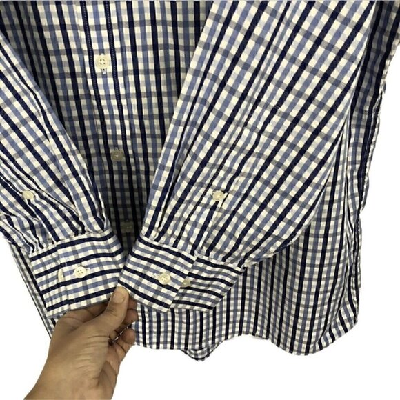 Michael Kors Mens Blue White Gingham Check Button-Front Shirt SZ 17.5 / 32 33 - Picture 4 of 6